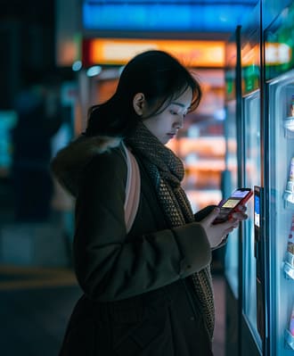 Girl in front of vending machine